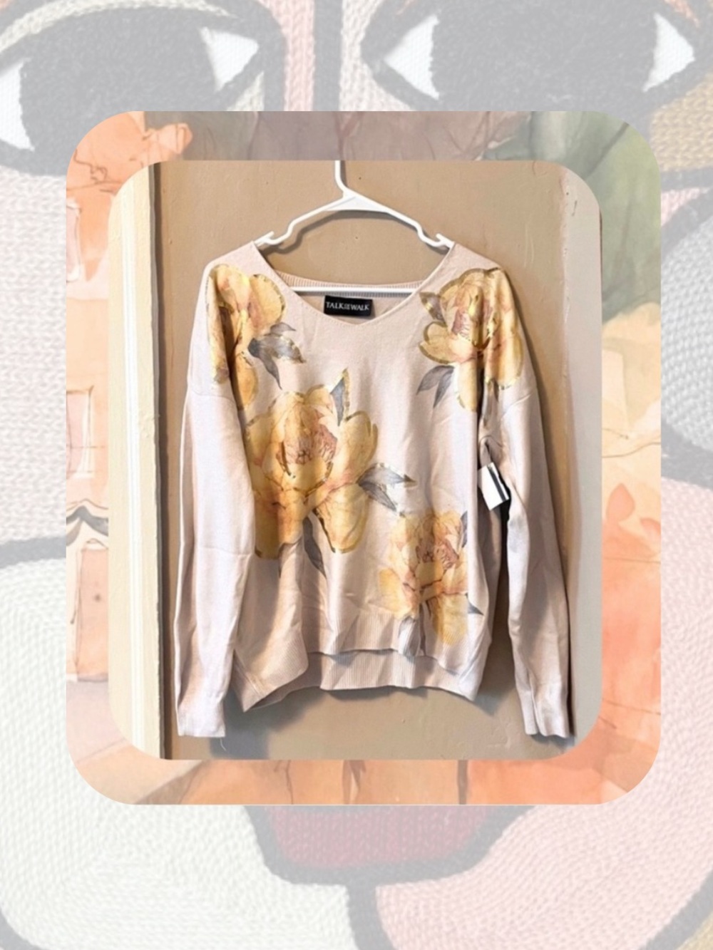 π·οΈππ gold yellow floral print v-neck knit sweater